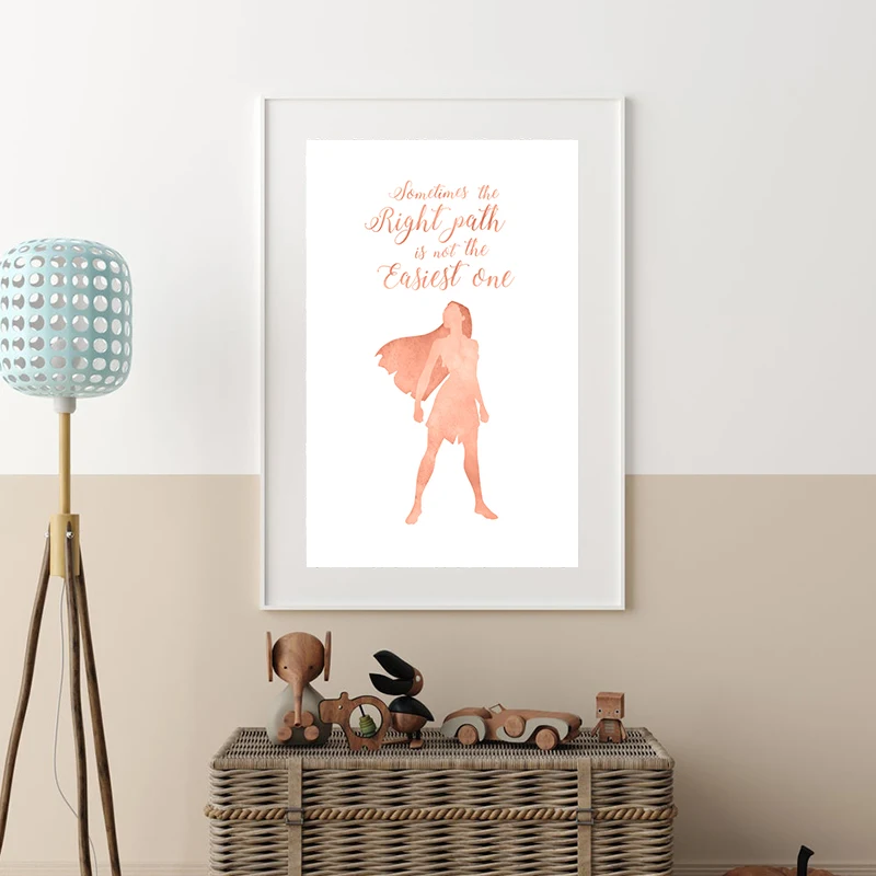 Pocahontas Print Princess Watercolor Poster Girls Room Wall Decor, Disney Quote Cartoon Nursery Wall Art Canvas Painting Decor