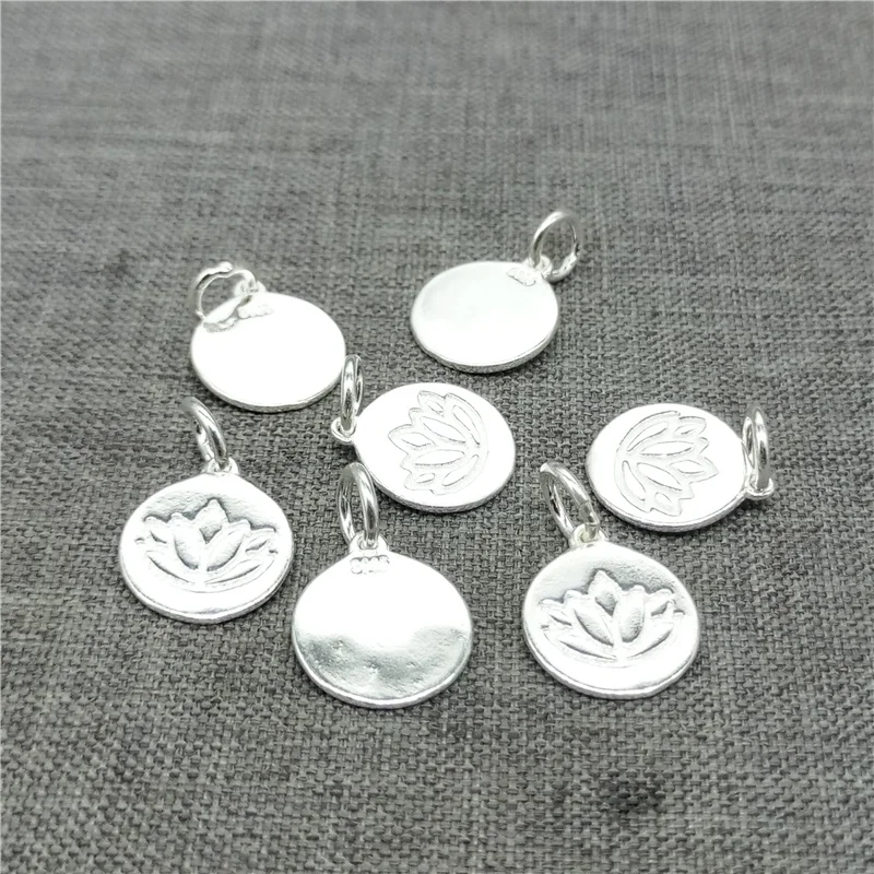 5 Pieces 925 Sterling Silver Lotus Charms Diameter 11mm for Yoga Meditation