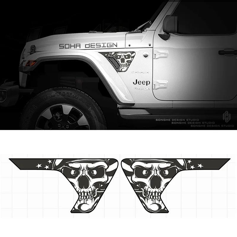 

Creative Evil Skull Bone Side Fender Vent Sticker Blackout Decal Vinyl Graphics for Jeep Wrangler JL Gladiator