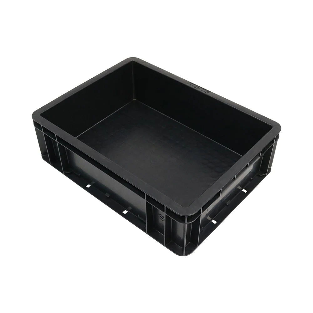 Q-EU4311 Esd Container Black Antistatic Storage Tote Circulation Box 400X300X120mm For Electronic Transportation