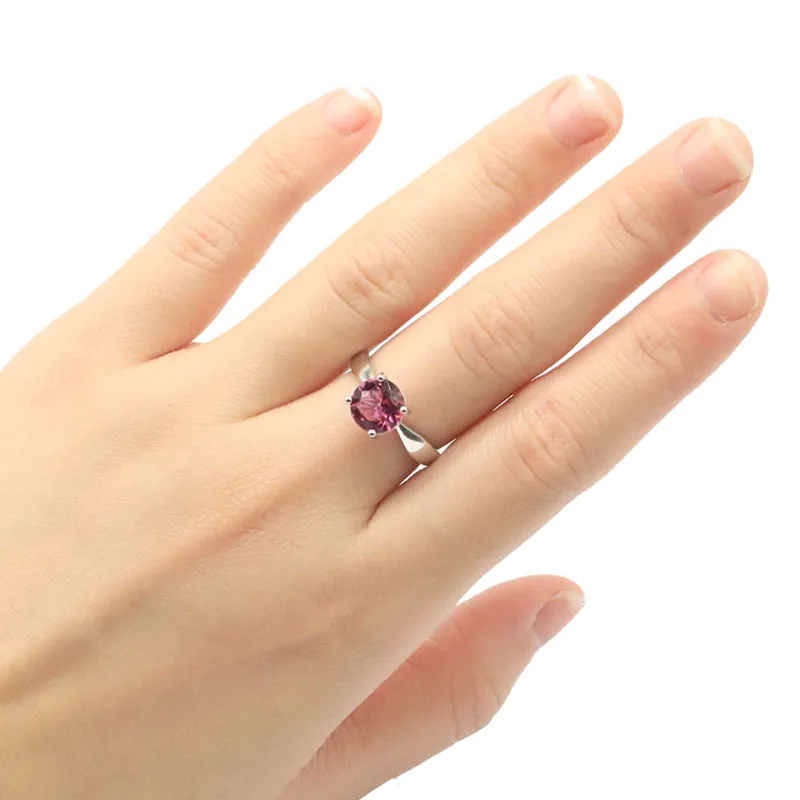 Buy 3 Get 1 Free 8x8mm Romantic 2.3g Circle  Pink Tourmaline Daily Wear For Sister 925 Solid Sterling Silver Rings