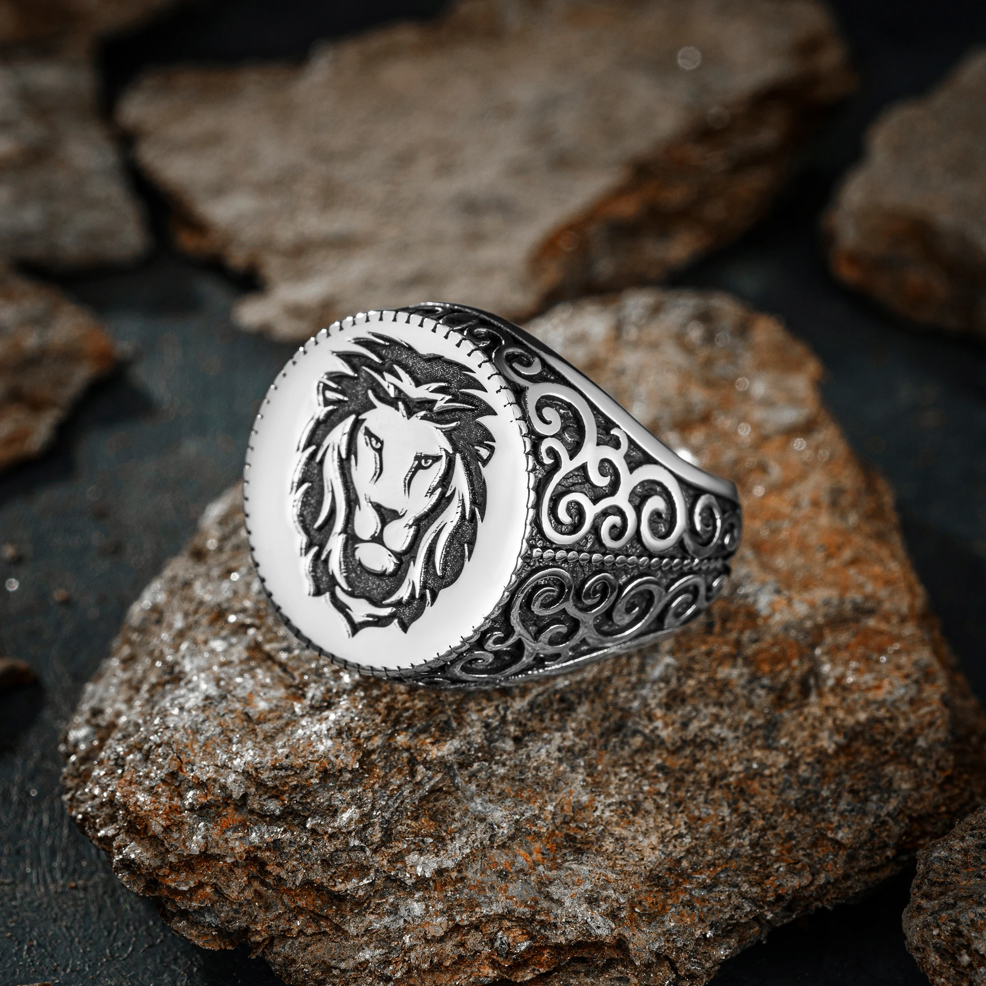 

Solid 925 Sterling Silver Round Lion Men's Ring Business Band Jewelery Chic Handmade Animal Gift For Him