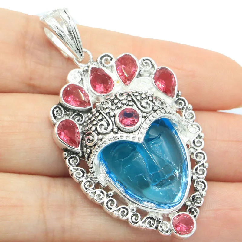 Buy 4 Get 1 Free 53x28mm Big 16g Egypt Goddess Aqua Quartz Face Created Raspberry Rhodolite Garnet Silver Pendant