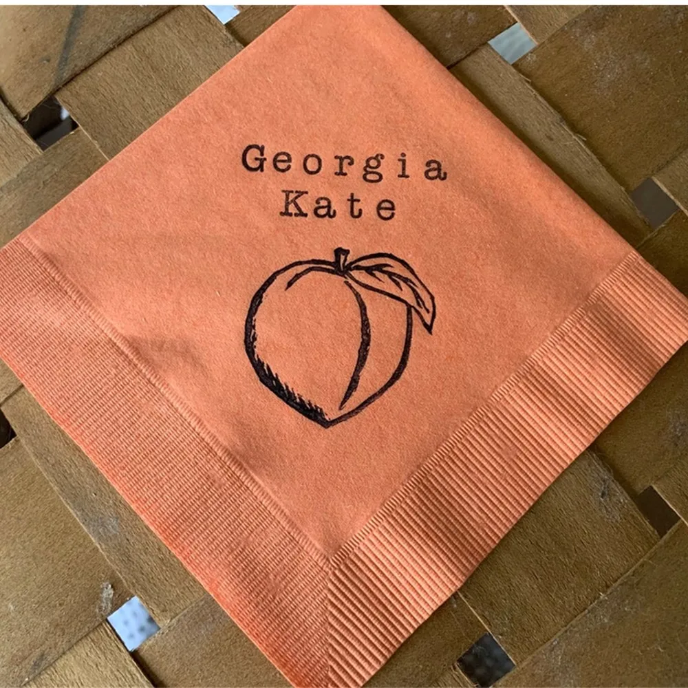 

Personalized Peach Baby Shower names and date Wedding Napkins Bestman Engagement Party Custom bridesmaid Time and date