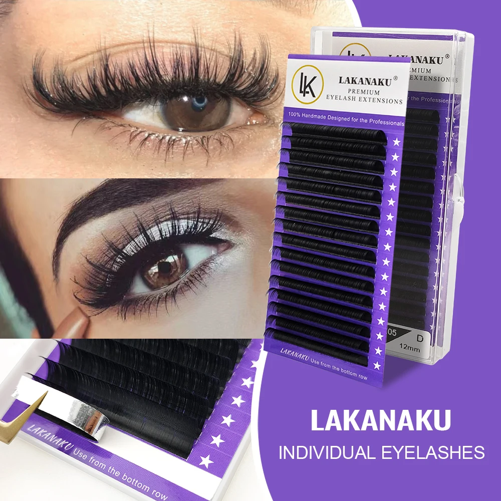 LAKANAKU Natural Premium Individuelle Volumen-Wimpernverlängerungen, handgefertigte Nerzwimpern, Private Label-Make-up, einzelne Wimpern