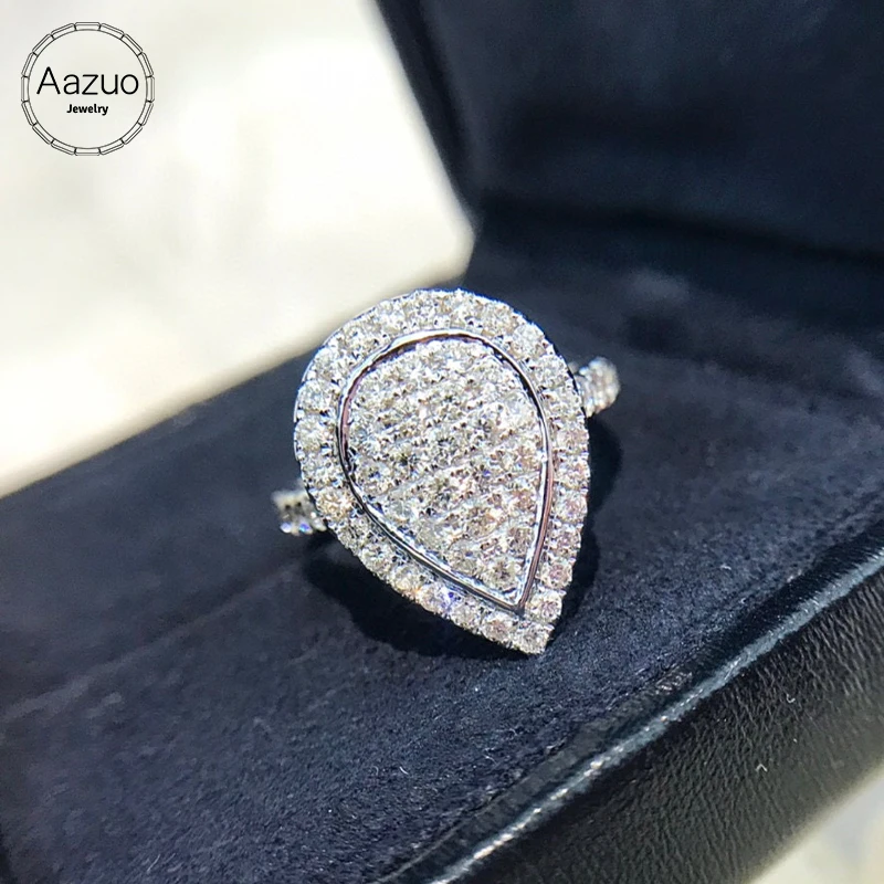 

Aazuo 18K Solid White Gold Real Natrual Diamonds 1.0ct Engagement Water Drop Ring Gift For Woman High Class Banquet Party Au750