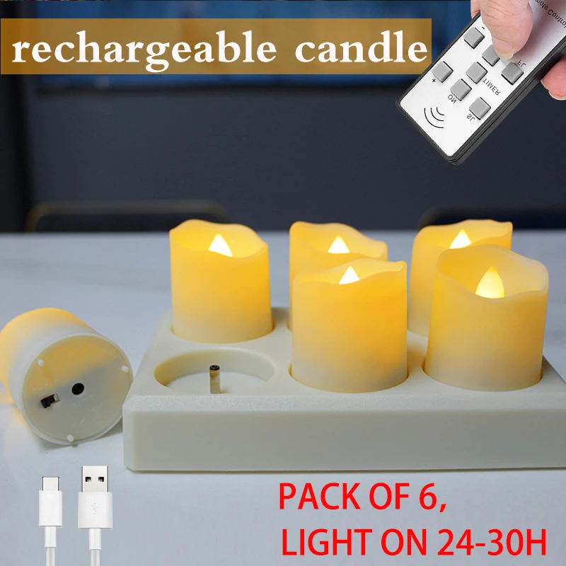 Led Candles With Flickering Flame Timer Remote Control For Halloween Home Decoration USB Rechargeable Tealights Electric Candles