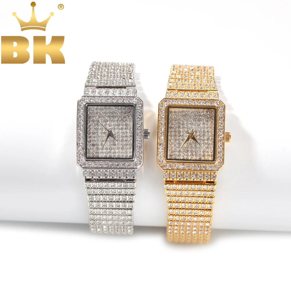 THE BLING KING Women Watch Stainless Steel Iced Out Rhinestone Bling Square Shape Luxury Waterproof Wrist Watches