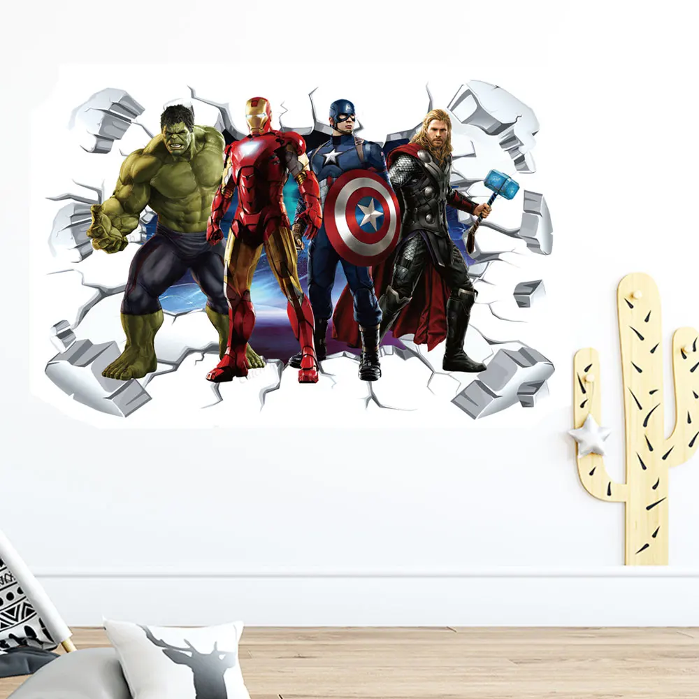 Boys Room 3D Avengers Wall Sticker Self-adhesive Removable Marvel Mural Children's Room Nursery Decoration Wall Decals Kids Gift