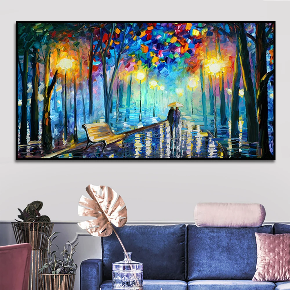 

Walking In Rain Night Poster Canvas Painting Landscape Painting Modern Pop Home Decor Wall Art Suitable For Bedroom Frameless