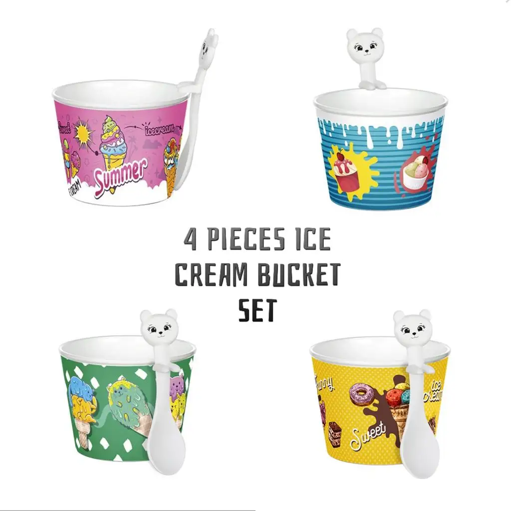 Plastic Ice Cream Bucket Set 4 Pieces Corn Flakes , Cup, Fun, Figured, Color Container , Washable, Reusable Box Bucket Bpa Free