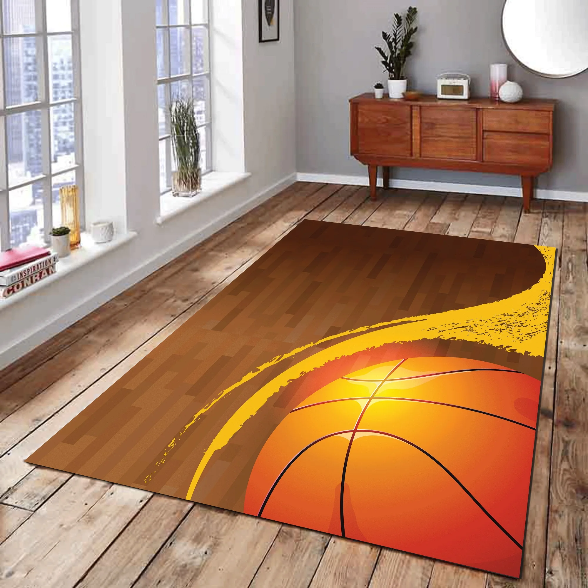 

Basketball Pattern Rug, Orange Design Rug,Modern Design Teen Room Rug,Popular, Sports Themed Home Decor Rug Carpet