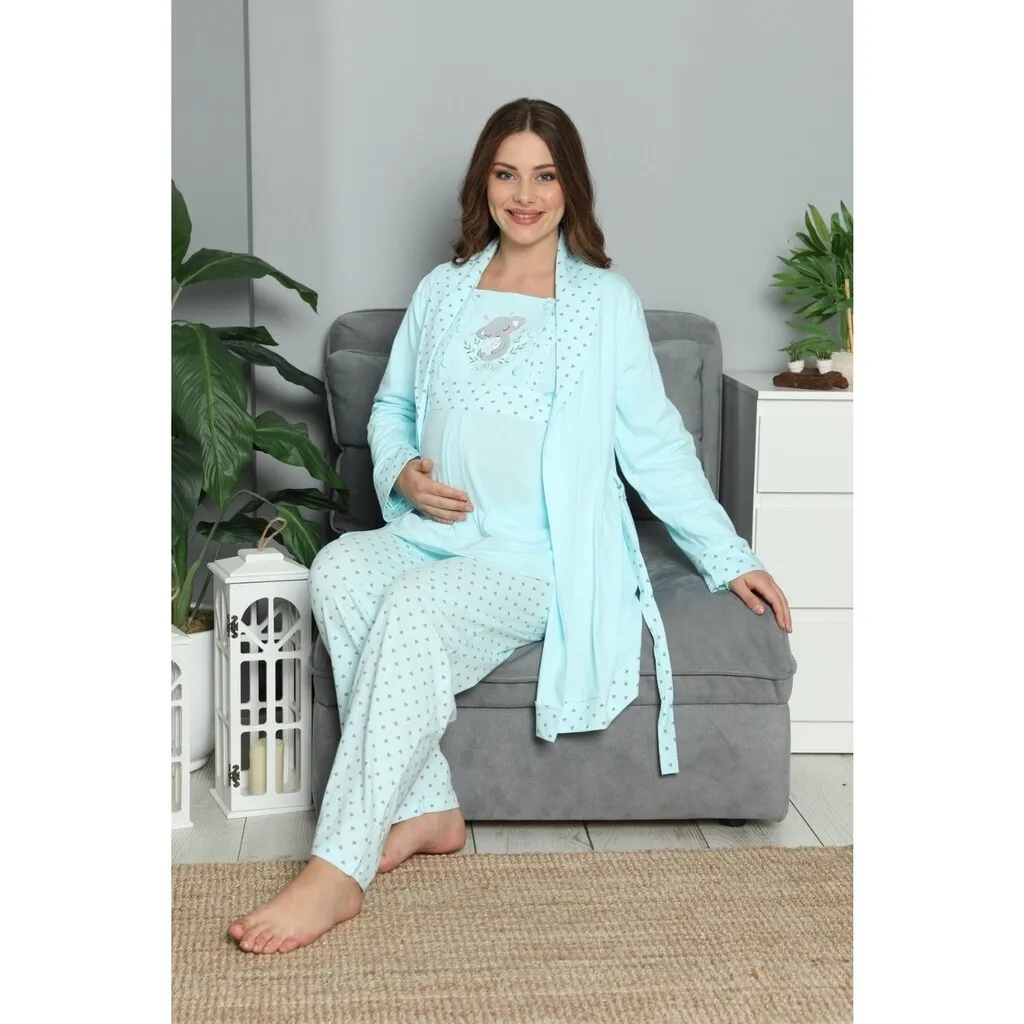 Suprem Women Blue Pregnant pcs set Suit Dressing Gown Nightgown Pajamas set 3 pcs set