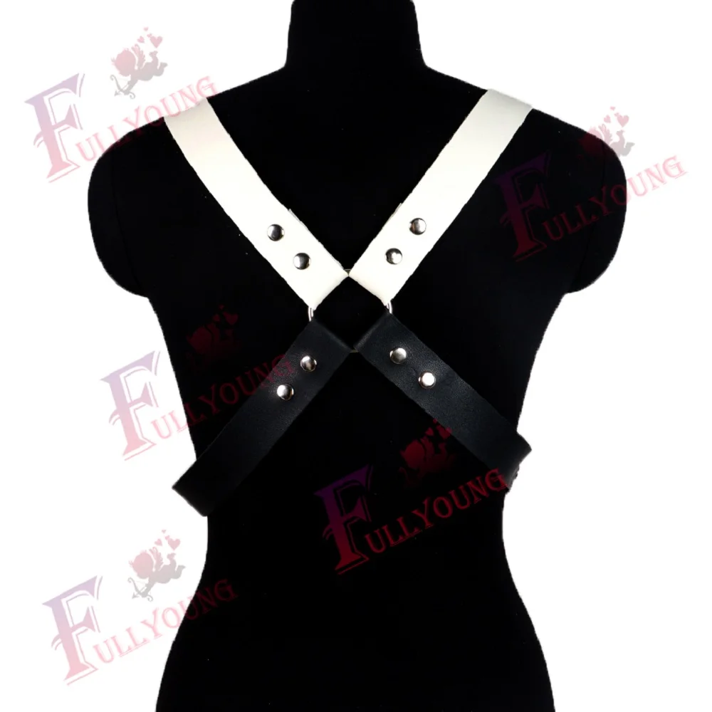 Sexy Men Black White Leather Metal Rings Body Chest Harness Punk Male Leather Bondage Costume Sexy Gay Club Rave Straps Crop Top