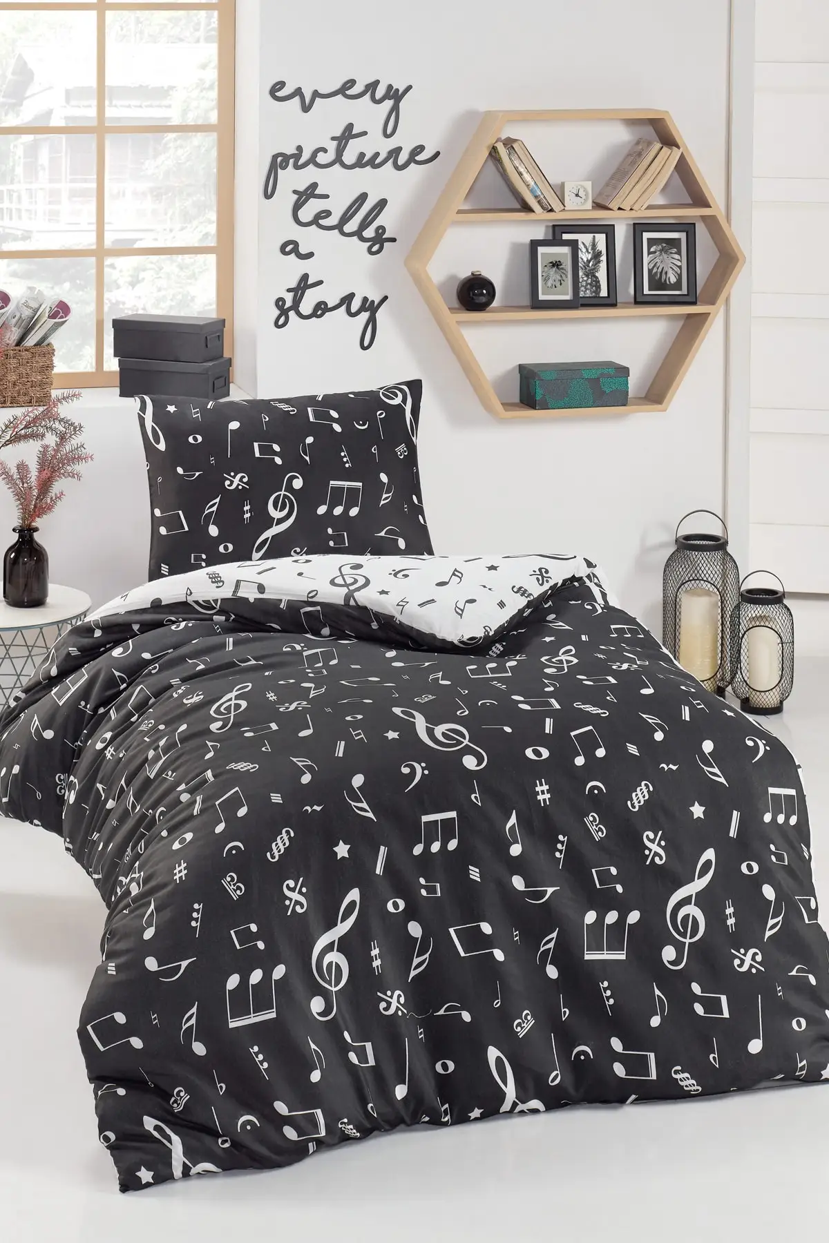 Junior Duvet Cover Set Single Personality Melodiy Black-White