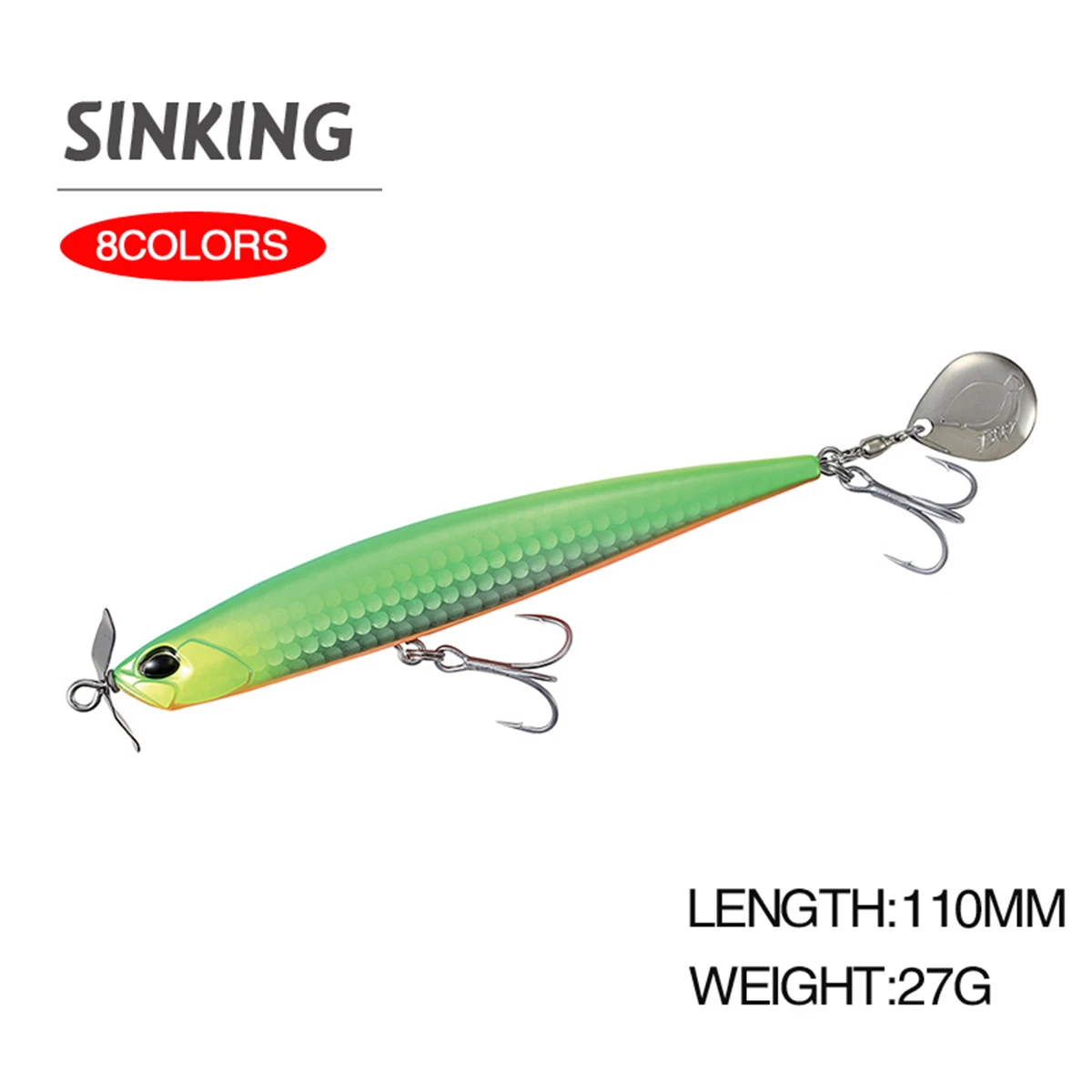 11cm 27g Fishing Lure Pencil Wobbler Lure Sinking Propeller Revolving Jerkbait Swimbait Long Cast Artificial Hard Bait Bass Bait