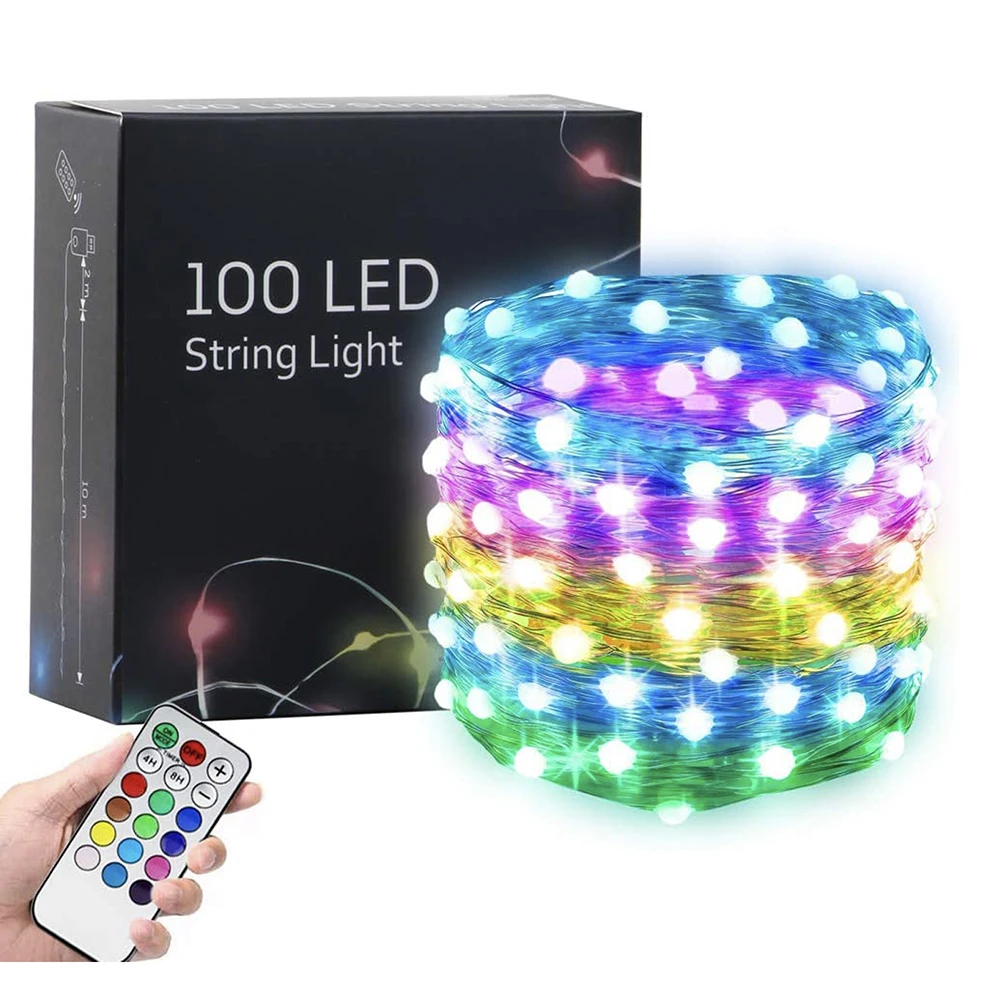 5V USB Powered Individually Addressable RGB IC LED Pixel Copper String Fairy Lights 10M 100LED Waterproof with Remote Controller