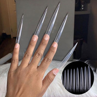 12/60/120pcs/Bag Clear Natural XXL Extra Long Stiletto Fake Nail Tips Set Acrylic Half Cover Transparent Salon False Nails Tc#39