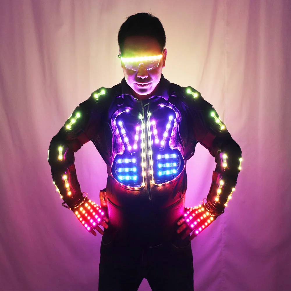 Full color LED Luminous Armor Light Up Jacket Glowing Costumes Suit Bar Dance Team DS Singer DJ Nightclub gogo Costume