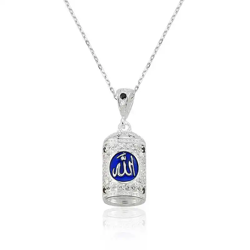 Silver Allah Written Cevşen Prayer Lady Necklace Zircon Stone 925 Sterling Women Fine Jewelry Wedding Party Birthday Gift - Jeweled - Pendant - Chain Choker - Female - Ladies - Fashion