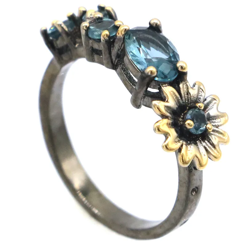 

Buy 3 get 1 free 23x9mm Deep Blue Sapphire London Blue Topaz Pink Kunzite Punk Hollow Women Black Gold Silver Rings