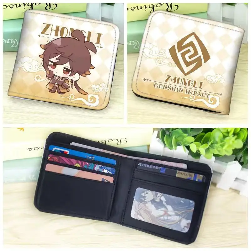 Anime Genshin Impact PU Leather Casual Student Coin Purse, Klee Xiao Zhong Li Cosplay, Cute Folding Wallet, Short Gift for Men and Women
