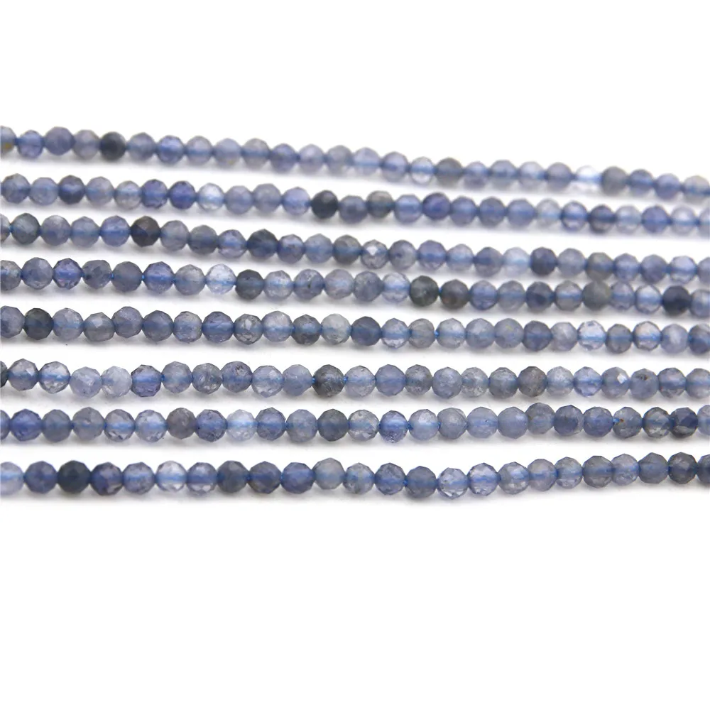 Cordierite Iolite Beads Strand Faceted Round 2mm Real Natural Stone Material For Jewelry Making DIY Bracelet Necklace Earrings