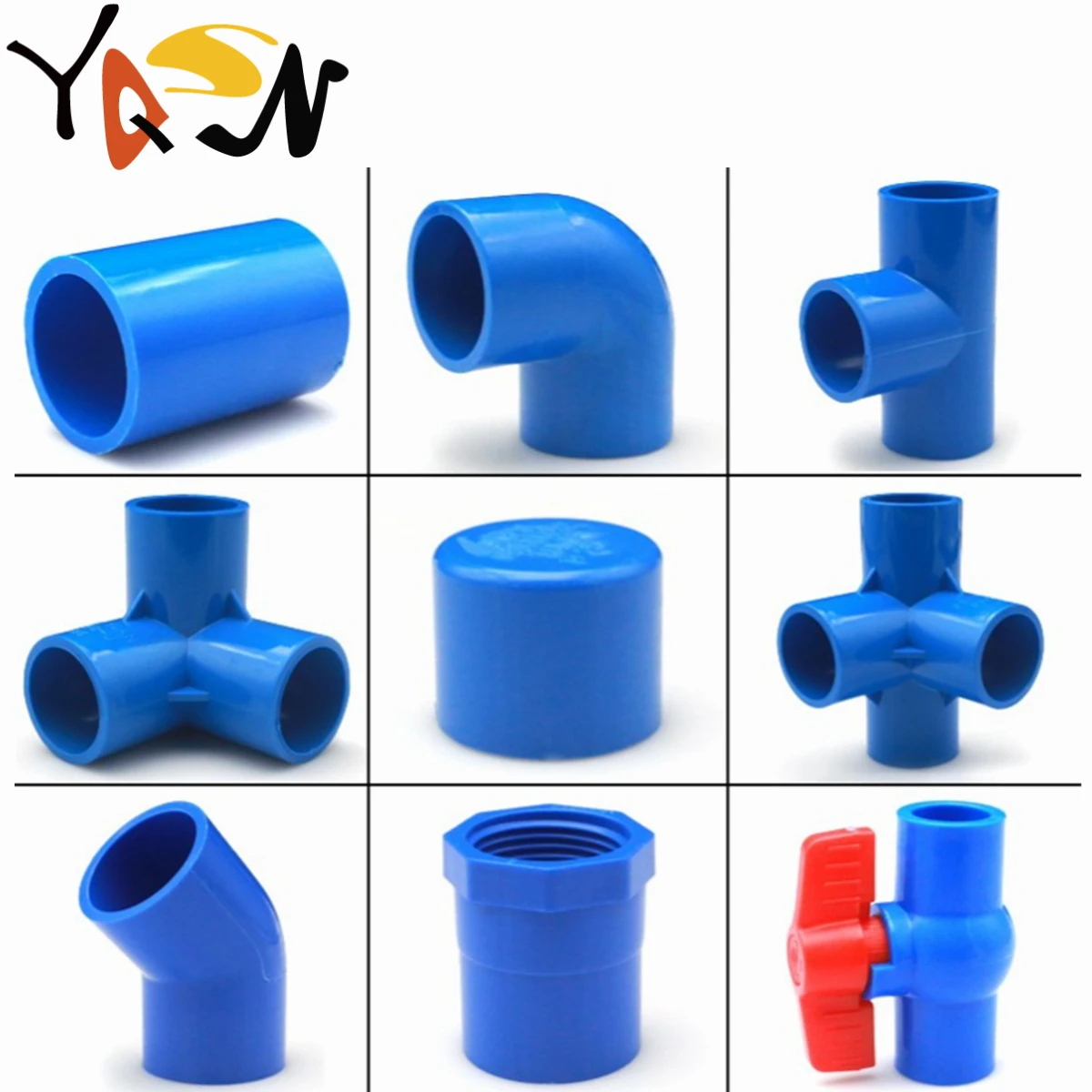 20/25/32mm Blue Straight Elbow Solid Equal Tee Four-way Connectors PVC Water Supply Pipe Fittings Plastic Irrigation Water Parts