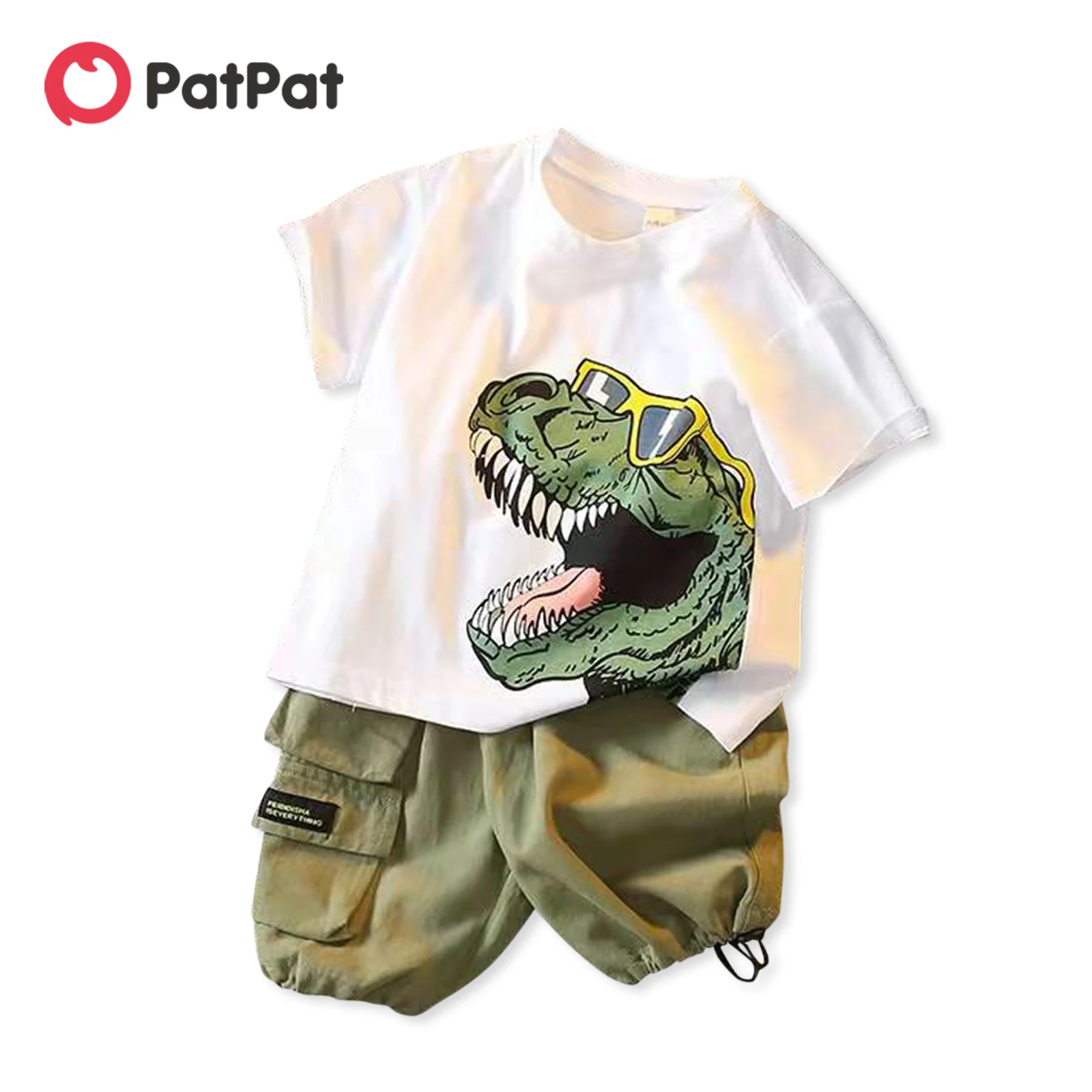 

PatPat 2pcs Toddler Boy Playful Dinosaur Print Tee & Cargo Shorts Set