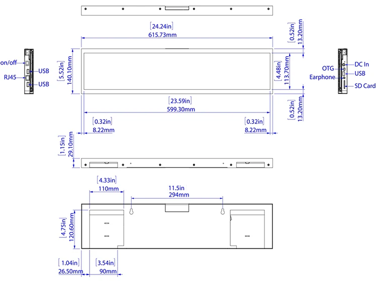 24 Inch Scherm Ultra Brede Android Netwerk Reclame Display Voor Supermarkt, Luchthaven, Metro/Coach Station, wifi, Ethernet