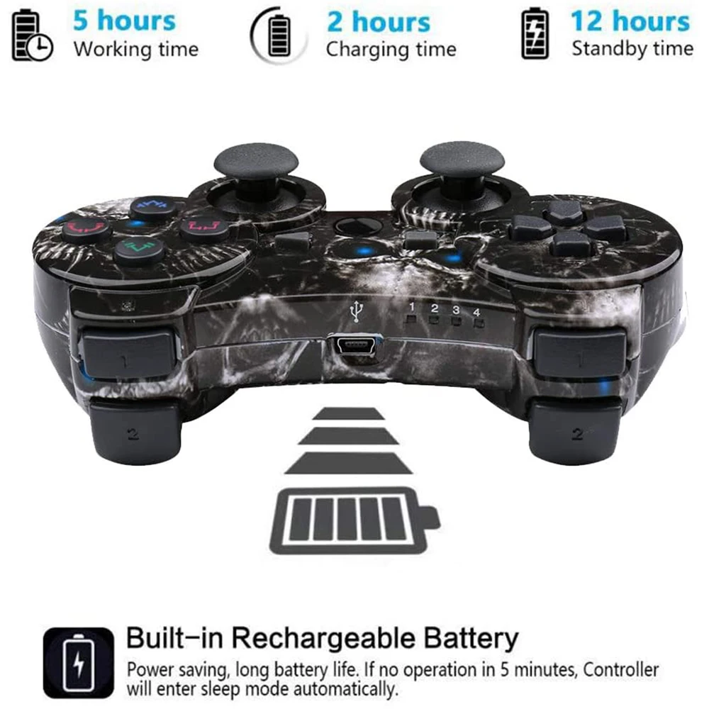 Lioeo-Controlador de jogos sem fio, gamepad de vibração dupla, joypad PS3, sensor de movimento de 6 eixos, bateria, joystick de 360 ° para Sony PS3