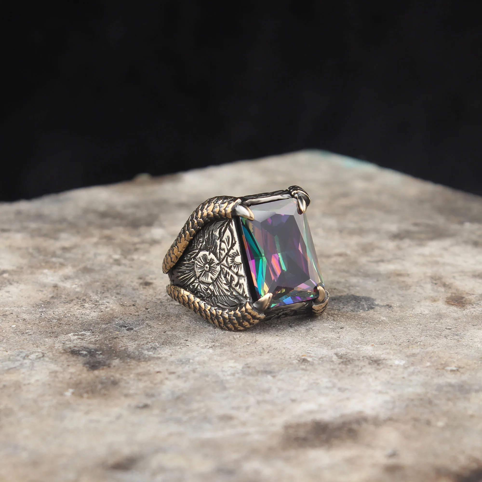 

Mystic Topaz GemStone Men Silver Ring, 925 Sterling Silver Claw Ring, Eagle Claw Silver Ring For Men, Topaz Stone Ring For Men