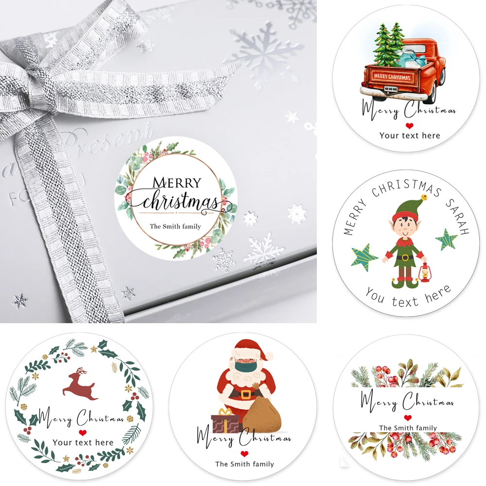 Custom Merry Christmas Stickers Personalized Christmas Sticker Cute Animals Trees Decor Stickers DIY Christmas Gift Wrap Labels