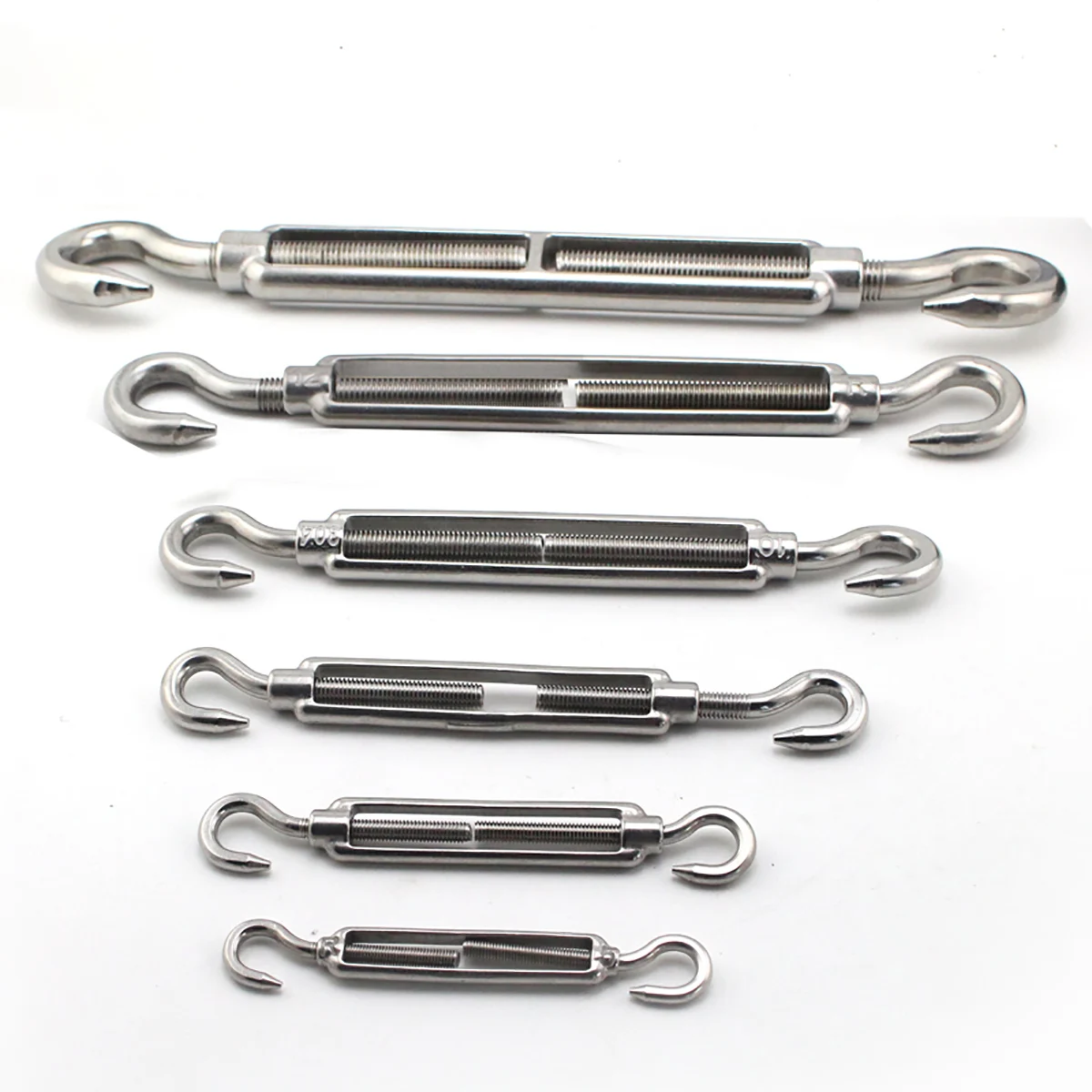 1pcs A2 304 Stainless Steel M4 M5 M6 M8 M10 M12 M14 M16 M18 M20 Hook & Hook Turnbuckle Wire Rope Tension Tightener