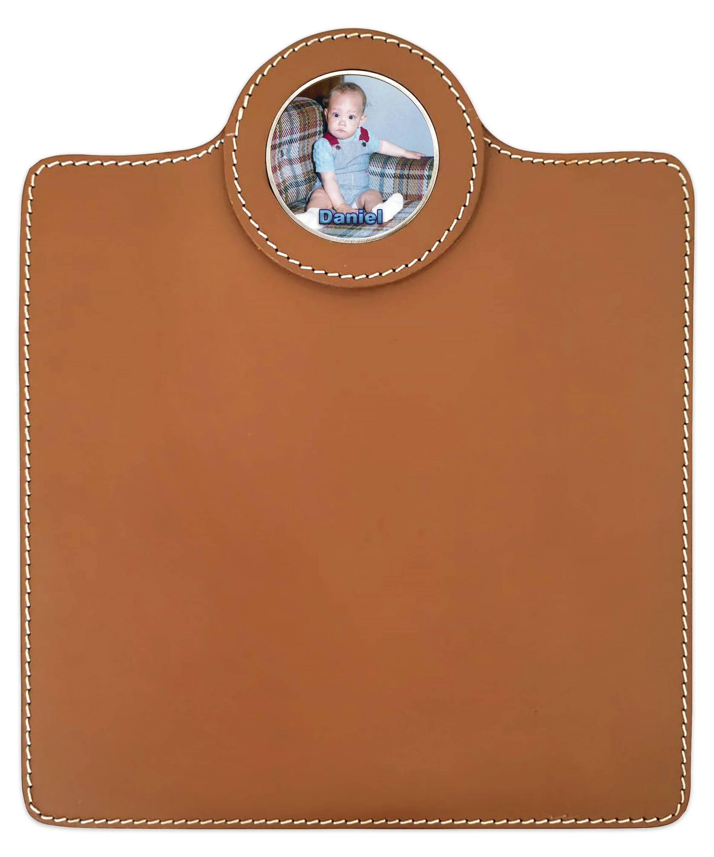 Leather Mouse Pad for desktop - Metal medallion to choose - Black or Tan - Customization is included in the price.