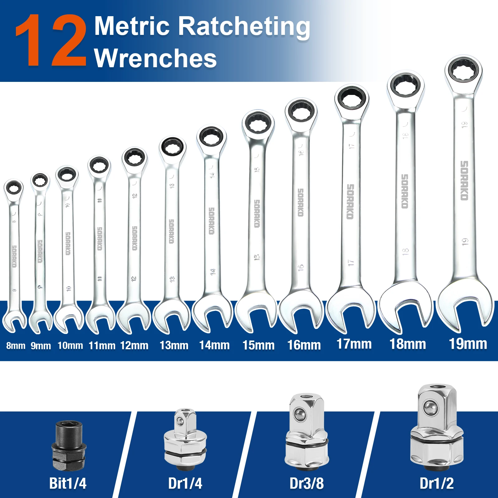 Flex Head Ratcheting Wrench Set,Combination Ended Spanner kits, Chrome Vanadium Steel Hand Tools Socket Key Ratchet Wrench set s