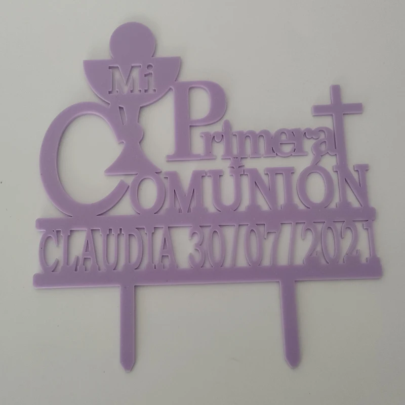 Personalizzato comunione spagnola Cake Topper personalizzato nome bambini data Mi Primera Comunión per comunione decorazione torta Topper