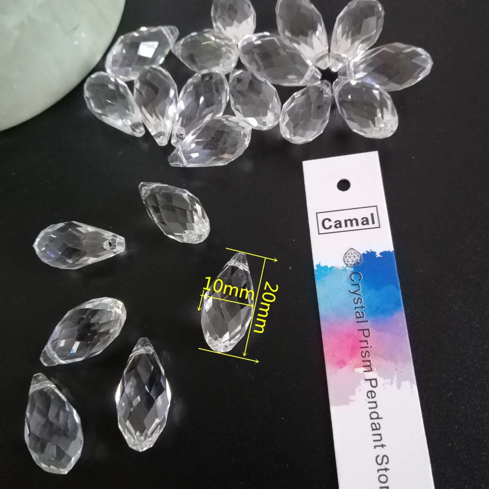 Camal 30pcs 20x10mm Clear Teardrop Water Drop Crystal Pendant Prism Faceted Loose Bead Hanging Craft Part Wedding Party DIY