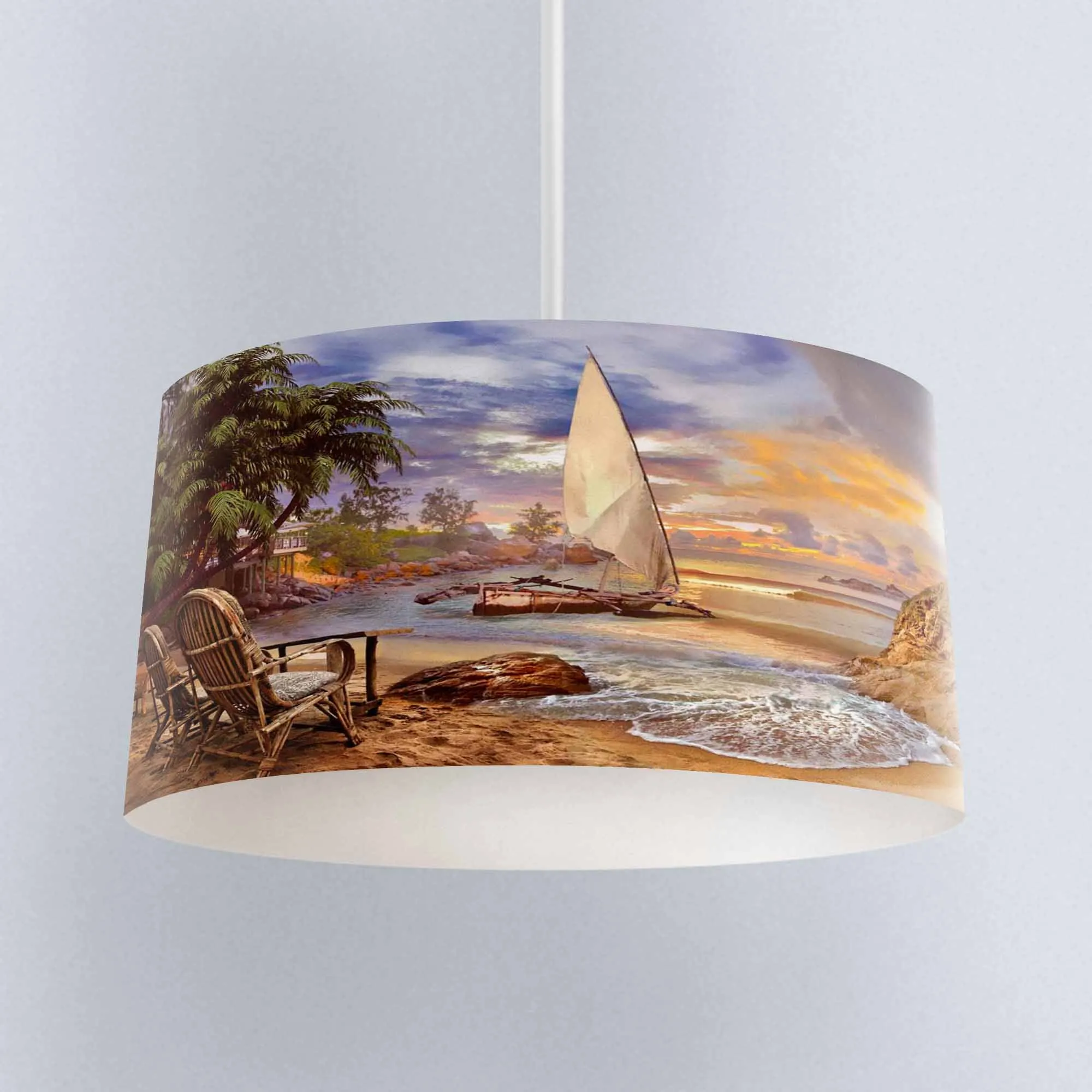 

Else Tropical Beach Sand on Ship View Digital Printed Fabric Chandelier Lamp Drum Lampshade Floor Ceiling Pendant Light Shade