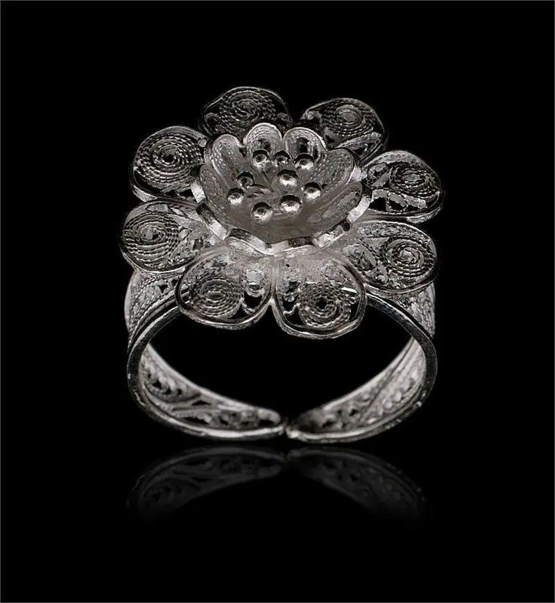 925 Sterling Silver Filigree Ring Inlaid Mardin Assyrian Turkish Special Hoop Adjustable Finger Width Collet Women Jewelry