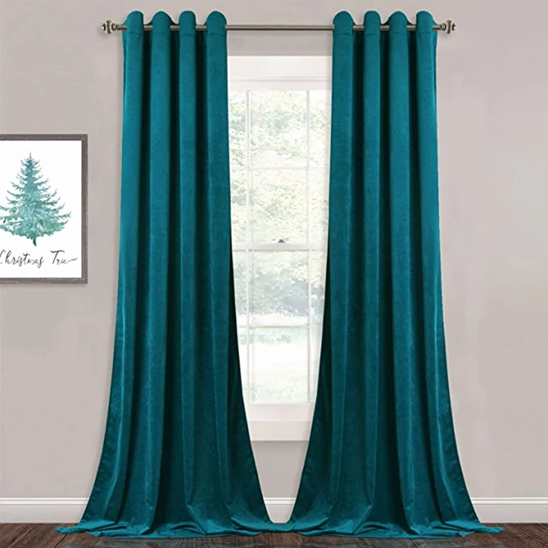 

Modern Teal Velvet Curtains For Living Room Blackout Curtains Heavy Grommet Top Drapery Panels for Bedroom Guest Room 1PC