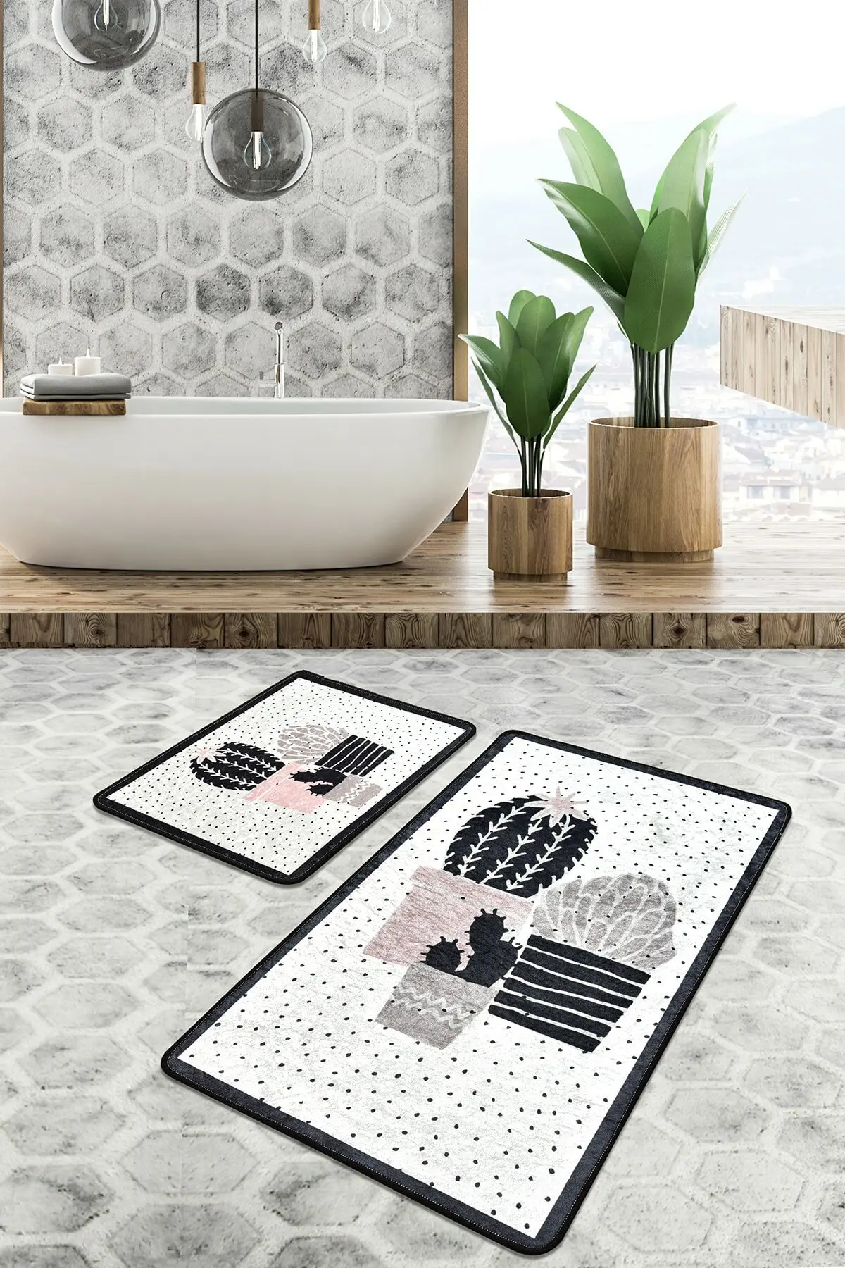 

Chilai Home Three Cactus Djt 2 Pcs Set Bath Mat Non-Slip Toilet Seat Set Toilet Floor Mat Washable Home Bathroom Mat Bath Mats