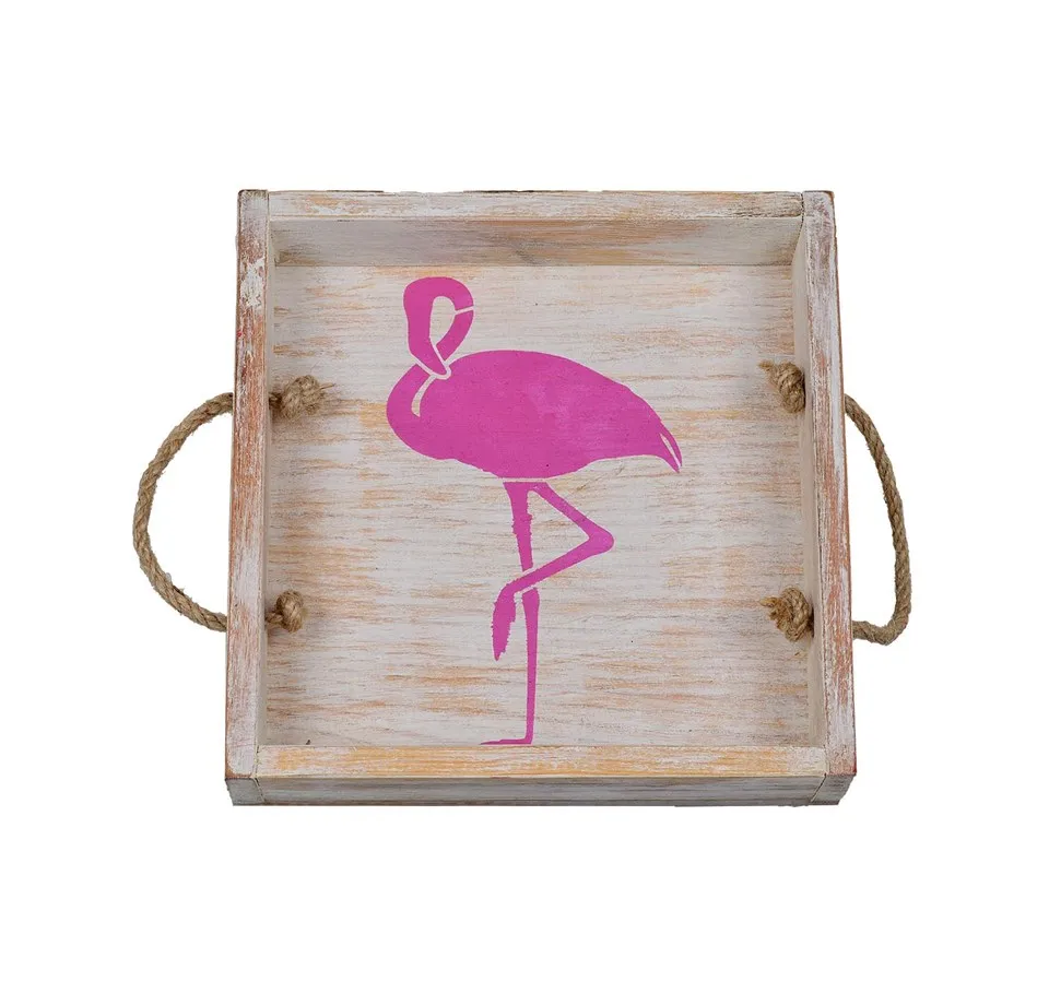 Flamingo Printed Tumbled Decorative Tray 20x20x5 cm