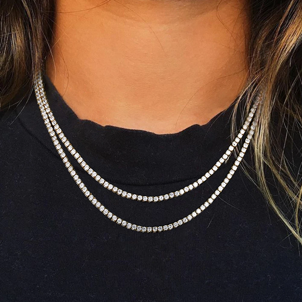 Hip Hop Schmuck Messing Fassung CZ Tennis Kette Halskette Gold/Silber Farbe Iced Out AAAAA Zirkonia Kette – Detail 14