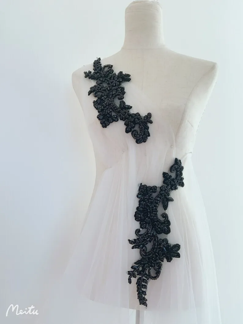 

Черная аппликация со стразами, роскошная аппликация со стразами для Haute Couture, танцевальный костюм, платье Alter