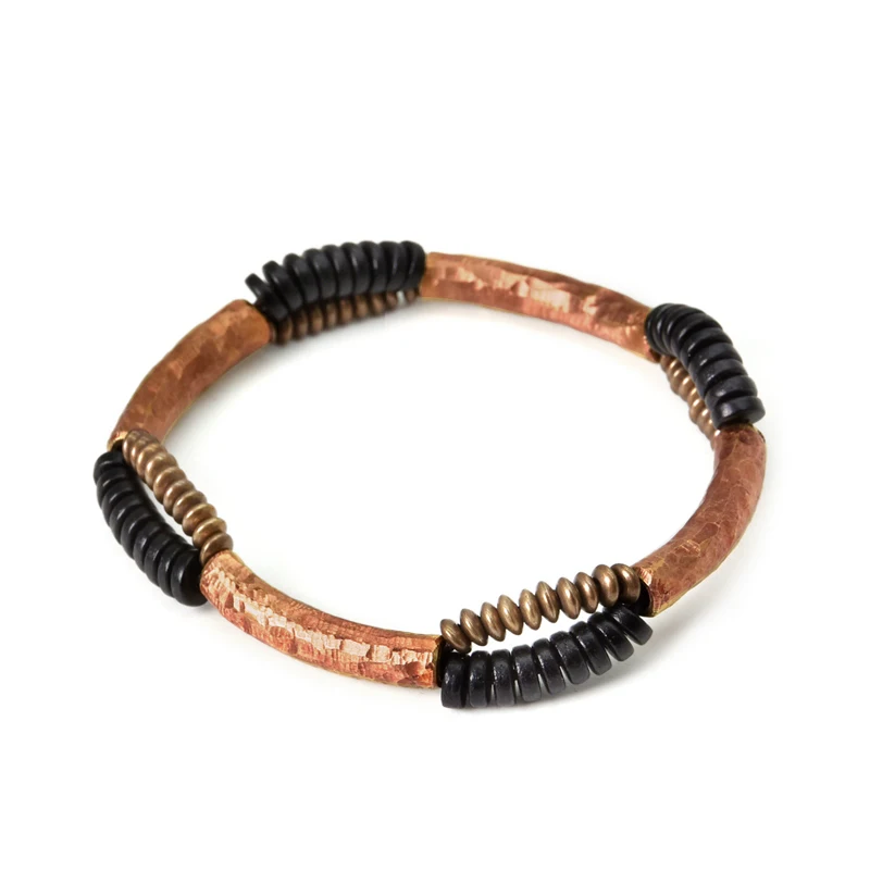 Handcrafted Antique Finish Copper Bracelet Black Wood Ebony Vintage Jewelry For Men Women Bangle Metal Street Wrist Accessories