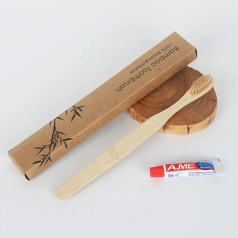 Pure Natural Bamboo Toothbrush Soft Hair Eco-friendly Bamboo Toothbrush Flat Bamboo Toothbrush Degradable Packaging Set