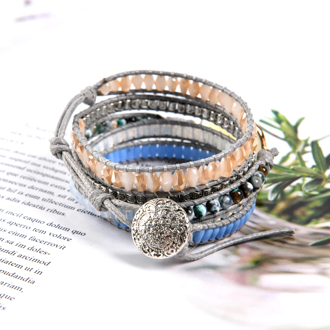 Handmade Multi  Wrap Bracelet Vintage Opal Natural Stone Weaving Cuff Bangles Bracelets Bohemian Jewelry