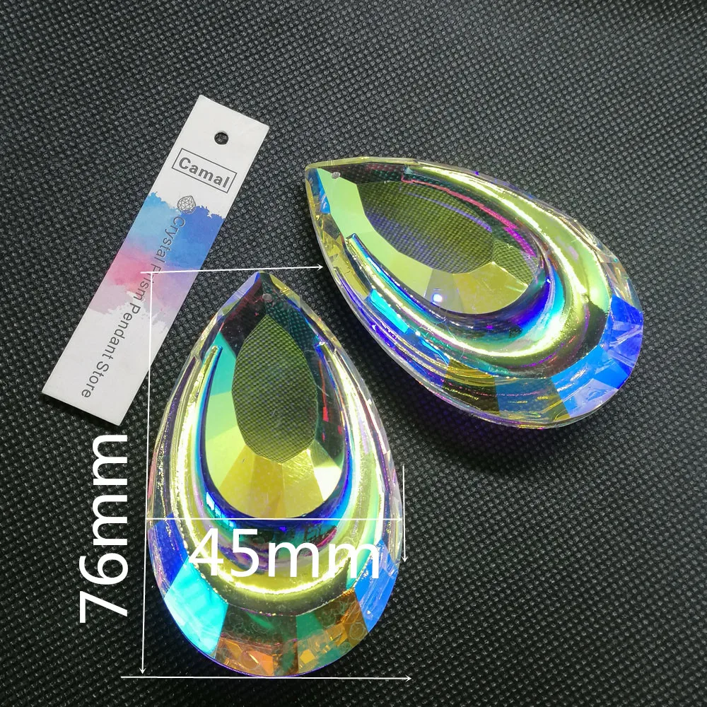 

Camal 1pcs 76mm AB Color Double Waterdrop Crystal Prisms Pendant Chandelier Hanging Lamp Lighting Parts SunCatcher Party Decor