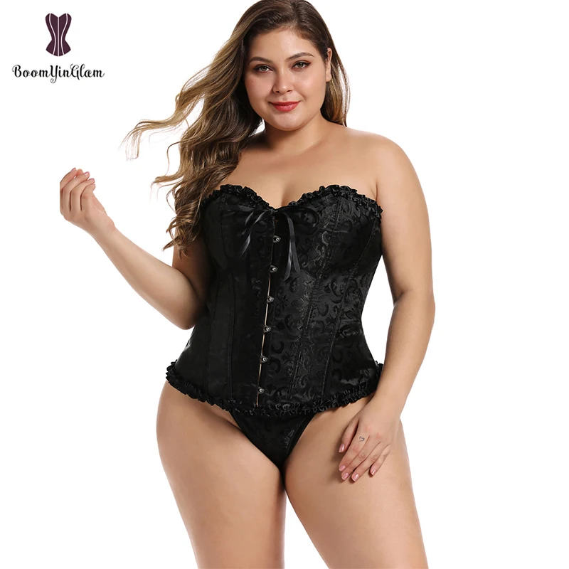 Corset bustier gothique sexy à lacets pour femmes, surbuste désossé, entraîneur de taille, broderie florale, lingerie, string, haut, grande taille